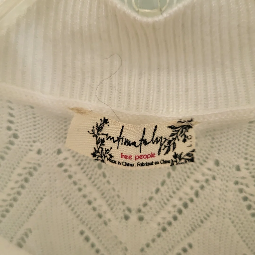 Free People On Point White Sleeveless‎ Ribbed Stretchy Bodysuit Large Open Knit